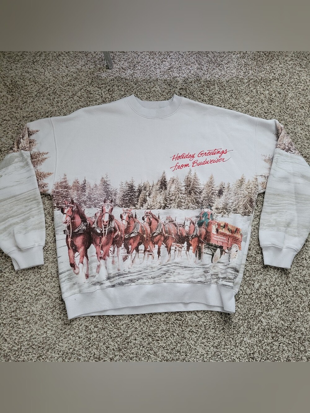 Abercrombie & Fitch Sweatshirt Budweiser Horses Ivory Oversized Crew Large
